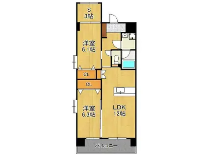 オーヴィジョンQULAS小倉金田(2SLDK/10階)の間取り写真