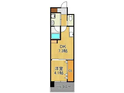 オーヴィジョンQULAS小倉金田(1DK/3階)の間取り写真