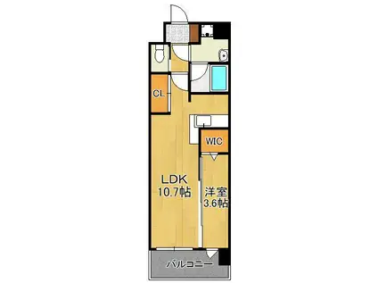 オーヴィジョンQULAS小倉金田(1LDK/13階)の間取り写真