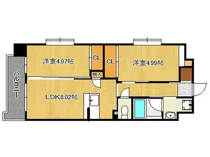 ウィングス到津の森(2LDK/12階)の間取り写真