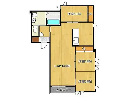 レーベンス清水(3LDK/3階)の間取り写真