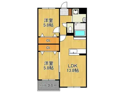 KIRA HIAGARI(2LDK/4階)の間取り写真