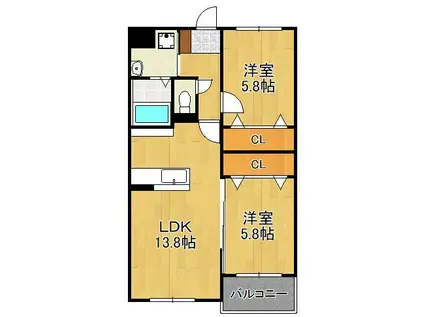 KIRA HIAGARI(2LDK/5階)の間取り写真