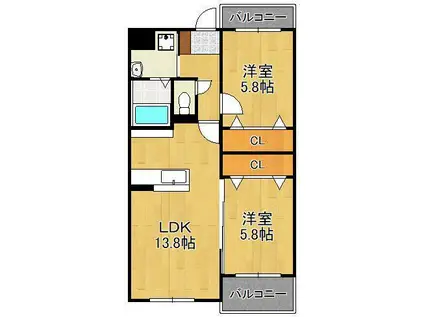 KIRA HIAGARI(2LDK/2階)の間取り写真