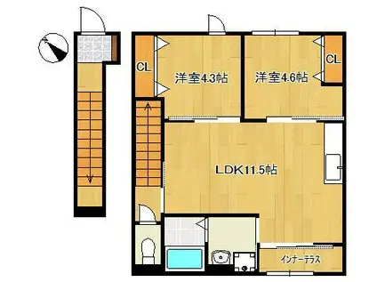 北区熊谷2丁目アパート(2LDK/2階)の間取り写真