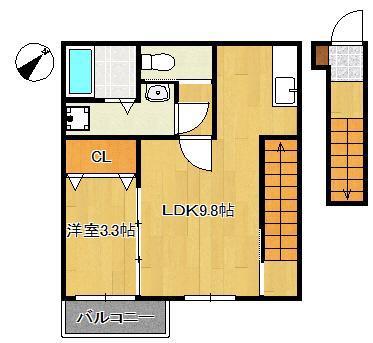 コンフォートプレイス小倉(1LDK/2階)の間取り写真