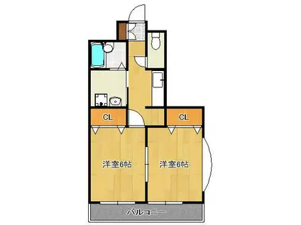 ダイナコート小倉下到津Ⅱ(2K/2階)の間取り写真