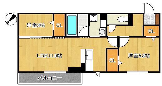 M・K・K 高峰町(2LDK/3階)の間取り写真