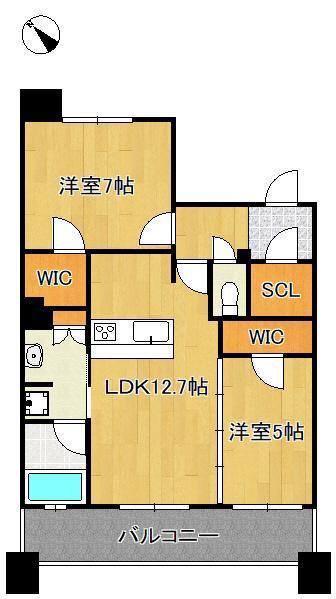 サンパーク小倉城内イクシア(2LDK/5階)の間取り写真