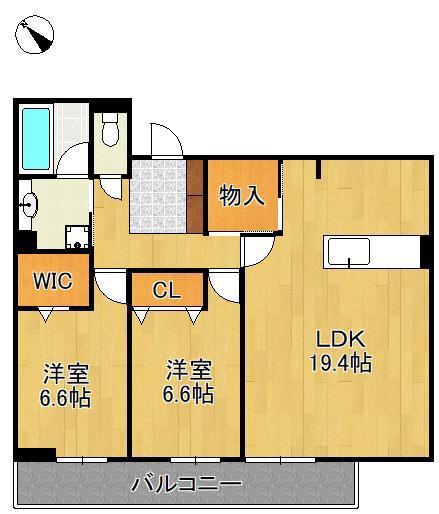 サクレ愛宕(2LDK/3階)の間取り写真