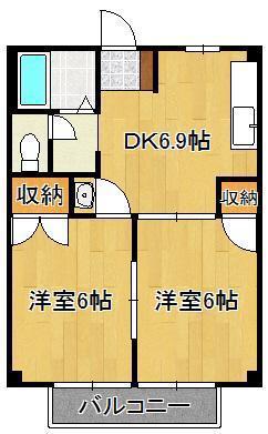 ウッディⅡ(2DK/1階)の間取り写真
