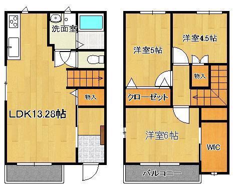 ヴィエラ中間B棟(3LDK/1階)の間取り写真