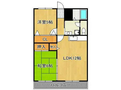 ベルハイツ水巻(2LDK/1階)の間取り写真