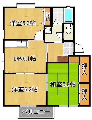 セブンオーシャン(3DK/2階)の間取り写真