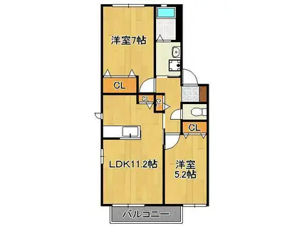ボヌール立屋敷  A棟(2LDK/2階)の間取り写真