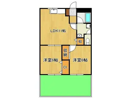 ハイツ岡部24(2LDK/1階)の間取り写真