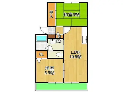ソレジオ岡垣A(2LDK/1階)の間取り写真