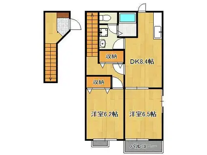 スカイヒルズA・B(2DK/2階)の間取り写真