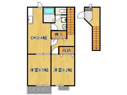 スカイヒルズA・B(2DK/2階)の間取り写真