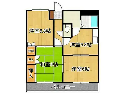 ライフガーデンコスモス(3K/2階)の間取り写真