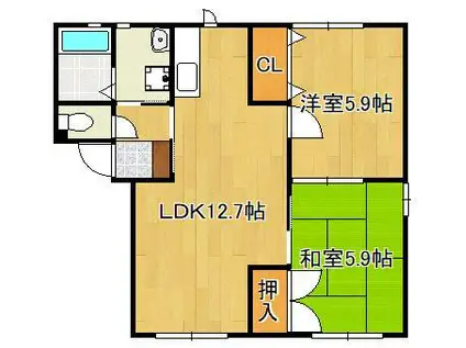 ラフィーネ岩瀬 (2LDK/1階)の間取り写真