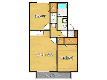 ソルレヴァンテA棟(2LDK/2階)の間取り写真