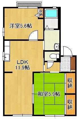 リベール伊左座  A棟(2LDK/1階)の間取り写真