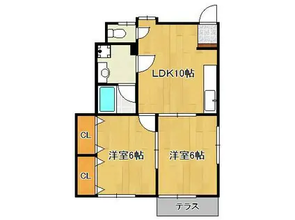 ハイビスⅠ(2LDK/1階)の間取り写真