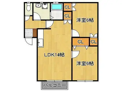 エクセレントK B(2LDK/1階)の間取り写真