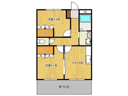 プロヴァンス(2DK/1階)の間取り写真