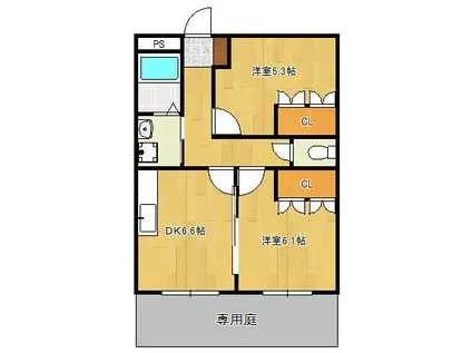 プロヴァンス(2DK/1階)の間取り写真