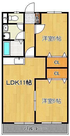 グリーンヒルズM・K2(2LDK/1階)の間取り写真