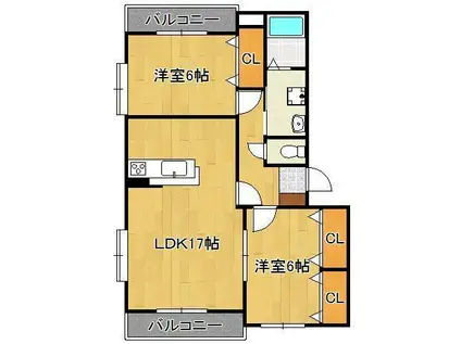 プリムローズ山元(2LDK/1階)の間取り写真