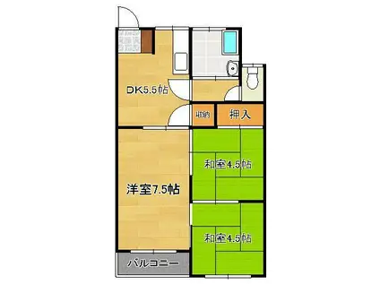 サンライフ水巻(3DK/2階)の間取り写真