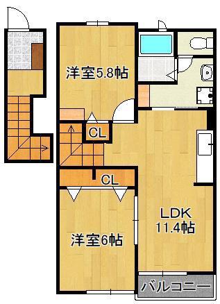 メゾン ド シャテーヌ Ⅲ(2LDK/2階)の間取り写真