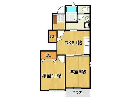 メゾン ド シャテーヌ Ⅱ(2DK/1階)の間取り写真