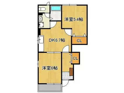 アンベール(2DK/1階)の間取り写真