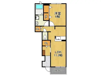 フリーデ中間A(1LDK/1階)の間取り写真