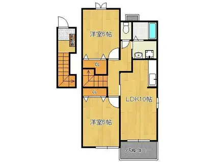 ジュネス感田B(2LDK/2階)の間取り写真