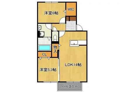 ボヌール コートA棟(2LDK/2階)の間取り写真