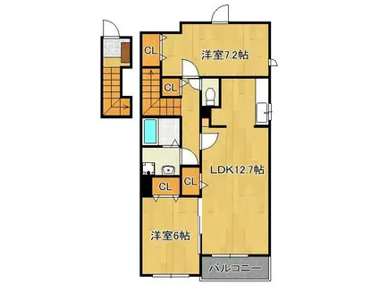 スウィートライフ野間B(2LDK/2階)の間取り写真