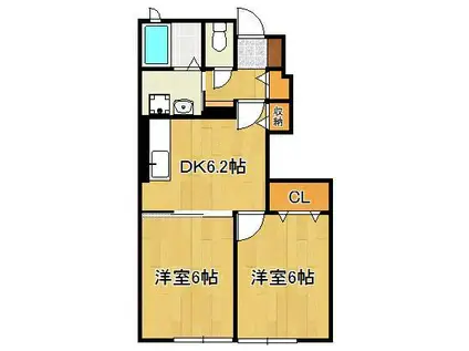 スウィートライフ野間C(2DK/1階)の間取り写真