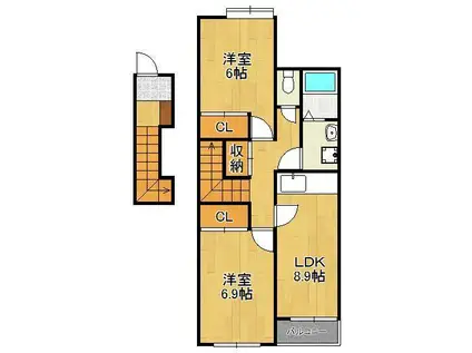 キャッスルリオ(2LDK/2階)の間取り写真