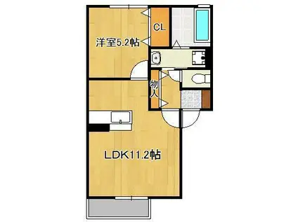 ボヌールアンドゥロワ D(1LDK/1階)の間取り写真