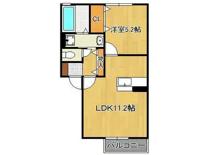 ボヌールアンドゥロワ D(1LDK/1階)の間取り写真