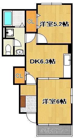 セレーノ広江Ⅰ(2DK/1階)の間取り写真