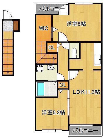 ウェイホームやまのくちA(2LDK/2階)の間取り写真