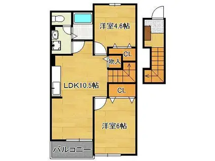 エスポワール吉田Ⅲ(2LDK/2階)の間取り写真