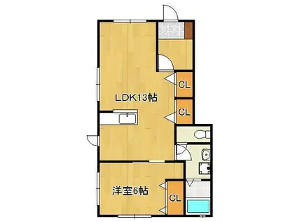 メゾンコンフォース通谷B棟(1LDK/2階)の間取り写真