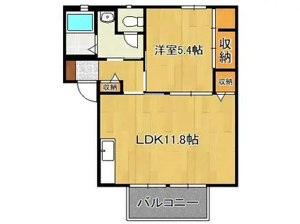 トルー・ハート(1LDK/1階)の間取り写真